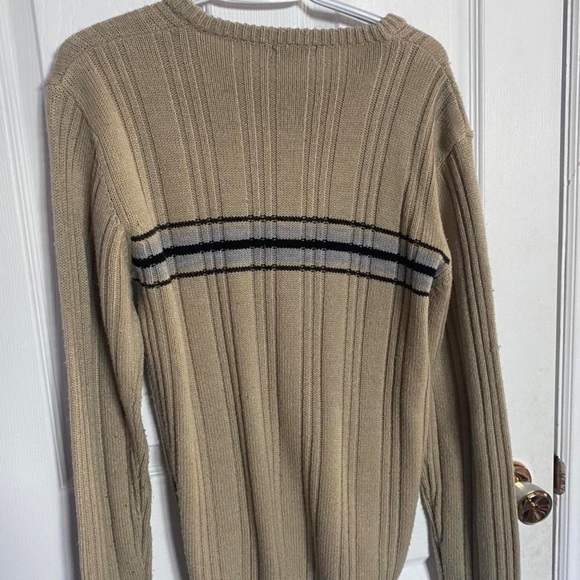 size medium mens grunge grandpa sweater winter pullover vintage cream striped - Picture 2 of 3